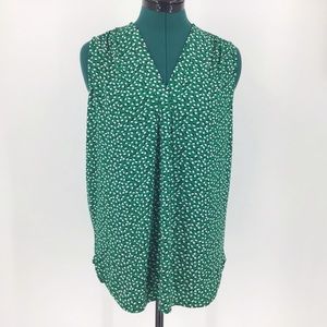 Chaus Green Polka Dot Sleeveless V-Neck Top, Small